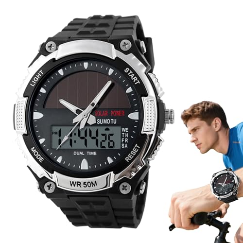solare - da polso digitale alimentato da uomo, quadrante cronografo multifunzione, ricaricabile ECO | Elegante tracker all'aperto, banda sportiva, braccialetto casual resist