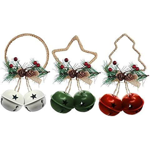 Kalopro Christmas Bell Door Hanger Wall Hanger Ornaments,Berry Matsuba Pinecones for Christmas Holiday Rustic Vintage Farmhouse Wreath Door Winter Holiday Decoration（3pack） Cover