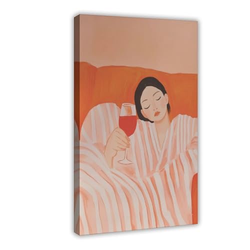 Poster femme orange vin pour embellir un mur blanc vide