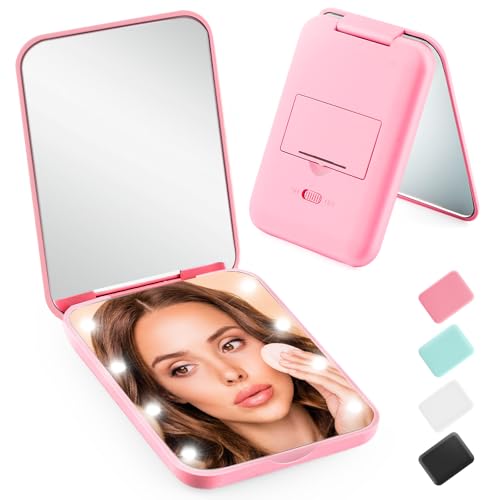 Mini Travel Compact Mirror, 1X/3X Magnifying LED Pocket...