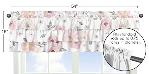 Image of Sweet Jojo Designs Window Valances (Pink /Grey Boho Floral) for Girls, Kids, Baby /Nursery Room, Kitchen, Bathroom, Bedroom, Treatment Valance Curtain (Tiered, Ruffled, Watercolor, Flower, Elegant Rose)