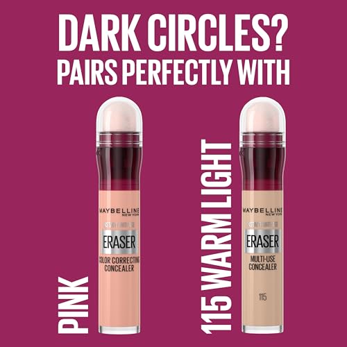 Maybelline Instant Anti-Age Eraser Eye Concealer for Face, Dark Circles, Blemish & Fine Lines Concealer, Full Coverage, Dermatologist Tested, Suitable for Sensitive Skin, Shade: 115 Warm Light