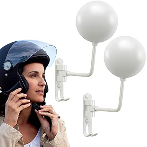 SKIKEN Wall Motorcycle Helmet Rack | Helmet and Jacket Holder Rack | Wall Display Stand for Helmet | 180° Rotation and 2 Hooks, Helmet Hanger for Racing Suit, Football Helmets(White, 2Pack) Cover