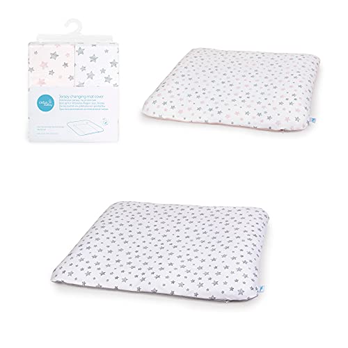Ceba Baby Bezug für Wickelauflage - 2er Set Wickelauflagenbezüge Überzug für weiche Wickelunterlage in Größe 75x72 cm mit Reißverschluss - Baumwolle, extra dick - graue Sterne + rosa Sterne