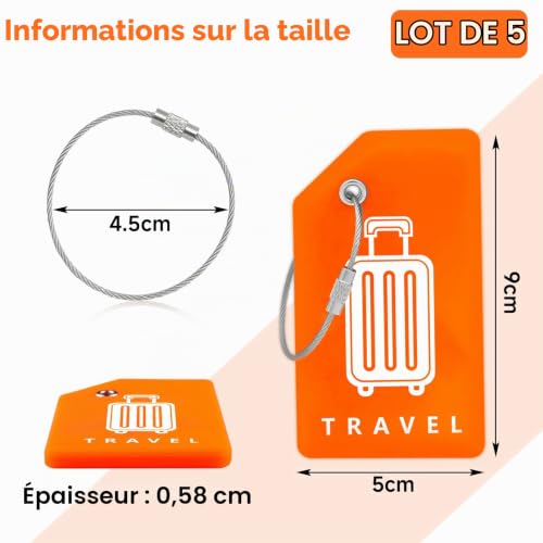 Teskyer 5 Pièces Etiquette Valise - Silicone, Durables, Visibles, Souples, avec Boucles en Acier, avec Carte d'Identité, Étiquettes de Bagage, Voyage Accessoires – Image 2