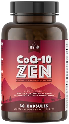 Natural Rhythm CoQ10-ZEN | Coenzyme Q10 (100 mg) + L-Carnitine (125 mg) + L-Theanine (150 mg) | Dietary Supplement Capsules | Cellular Energy & Daily Wellness Support | 30 Count