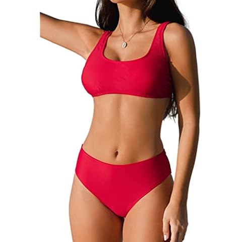 CUPSHE Traje de baño de 2 piezas sin mangas rojo Cover