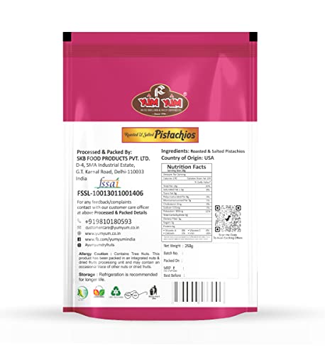 Image of YUM YUM Premium Californian Roasted & Salted Pistachios 250g Value Pack | Pista Dry Fruit, Shelled Nuts Crunchy & Delicious Healthy Snack | Fibers & Anti-oxidants, Low Cholesterol with Zero Trans Fat