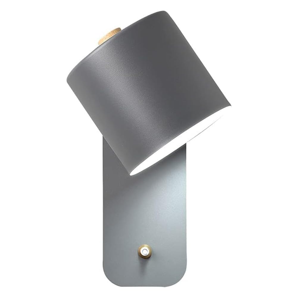 LOGT Modern Swivel Wall Lamp, Indoor Reading Lamp, Adjustable Nordic E27 Wall Light with Switch, Metal Wall Lighting, Aluminium, for Conservatories, Bedrooms, Hotels and Cafés,Grey