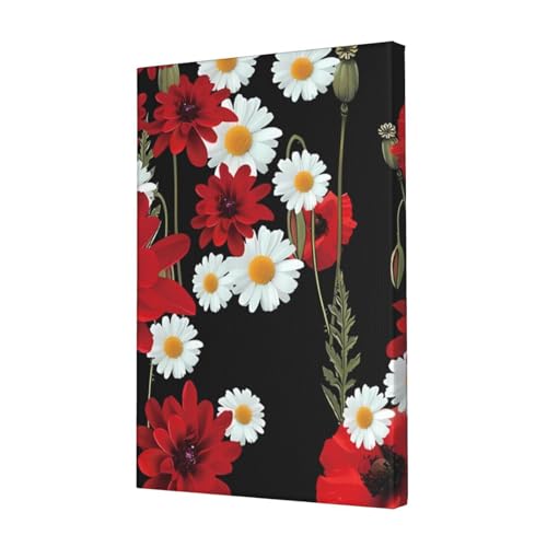Poster fleur rouge et marguerite blanche toile decoration murale salon chambre 30x45cm