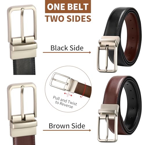 Men's Reversible Leather Belts 1 Pack, Casual Two Styles in One Belt for Men for Jeans and Dress Pants3
