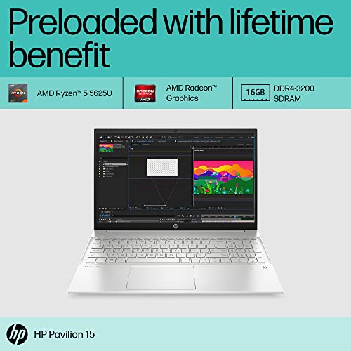 HP Pavilion 15, AMD Ryzen 5 5625U, 15.6-inch (39.6 cm), FHD, 16GB DDR4, 512GB SSD, AMD Radeon Graphics, FPR, Backlit KB, Audio by B&O, Thin & Light (Win 11, MSO 2021, Silver, 1.75 kg), eh2047AU - Image 5