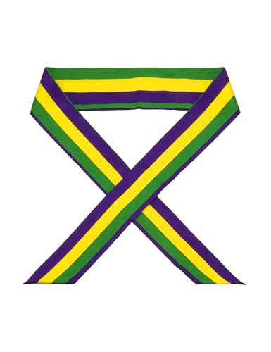 Lastclream Long Mardi Gras Ribbon Scarves for Women Jacquard Weave Retro Twill Satin Scarf for Hair 50 (Mardi Gras - Stripe)