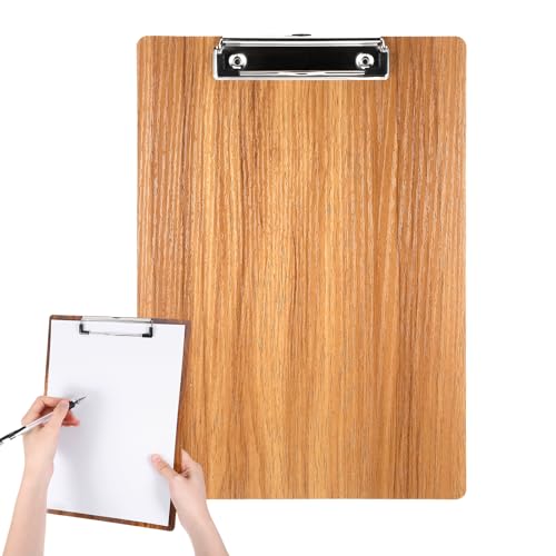 Porte-bloc en bois A4 avec pinces en métal - Planche en bois avec grain de bois - Convient pour...