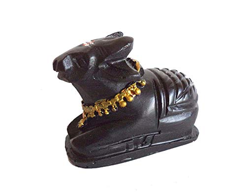 Image of Nandi Idol, Handcrafted Matt Finish Shiva's Cow Statue for Temple Puja /Home, Nandi Pindi Showpiece, Ideal Gift Item for Housewarming Black (Medium)