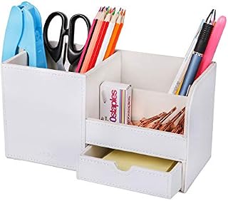EXERZ Desk Organiser Faux Leather/ Desk Tidy / Pen holder / Multifunctional organiser - EX7078 (White)