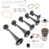 STAYTOP Air Train Horn Kit with Air Compressor 130dB 5 Trumpet Musical Dukes Hazzard Dixie Horn Kit with Compressor for 12V Vehicles Lorrys Trains Boats Vans Trucks Cars Motorcycle Ship Gray