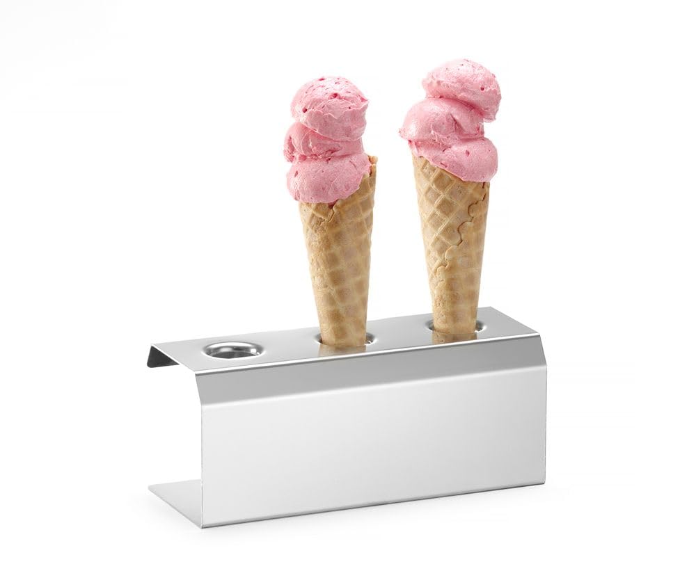 HENDI Support pour cornets à glace | Acier inoxydable, capacité 3 cornets, 200x95x(H)85mm, compatible lave-vaisselle