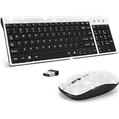 Dazzling Luxury Keyboard and Mouse Wireless, Sparkly Bling Rhinestone Wireless Mouse and Keyboard Gift Set (Silver) Cover