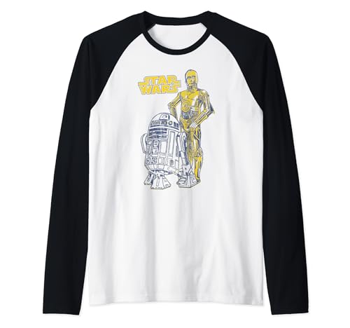 T-shirt Star Wars raglan baseball grand format imprimé droids de la saga