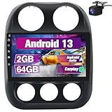 Pyniro Car Radio Stereo Upgrade for Jeep Compass/Patriot 2010-2016, Android Head Unit with 10.1 Inch Touch Screen/Backup Camera/Wireless CarPlay & Android Auto/Mirroring/Wi-Fi/Bluetooth/FM/SWC