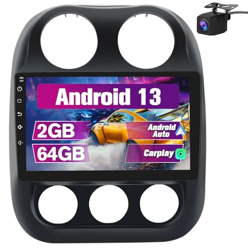 Pyniro Car Radio Stereo Upgrade for Jeep Compass/Patriot 2010-2016, Android Head Unit with 10.1 Inch Touch Screen/Backup Camera/Wireless CarPlay & Android Auto/Mirroring/Wi-Fi/Bluetooth/FM/SWC