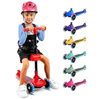 SereneLife 3 Wheel Kids Scooter, Kick Scooter with/without Foldable Seat, Light-Up LED Wheels, Adjustable Handlebar, Lean to Steer, Ideal for Toddlers Boys and Girls Age 3+, Up to 50Kg