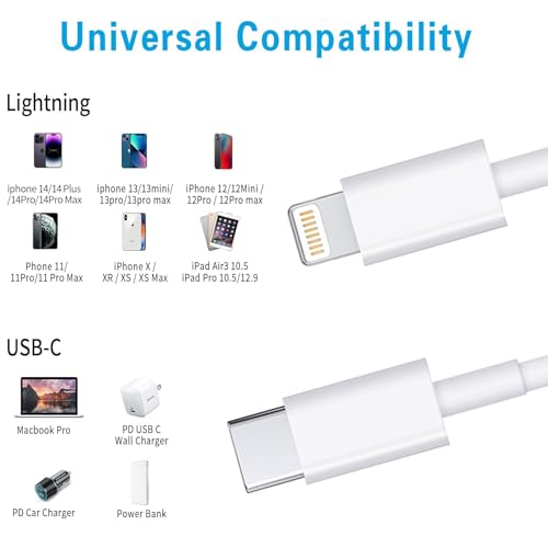 Image of Short USB C to Lightning Cable 3Pack 7Inch [MFi Certified] iPhone Fast Charger Cable Type-C Power Delivery Charging Cord for iPhone 14 13 12 11 XS XR X 8 iPad, White
