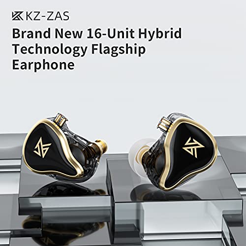 Image of KZ ZAS 7BA+1DD in Ear Headphones, 3.5mm Jack Clear Full-Range IEM | HiFi Deep Bass Sound Isolation Earphone Secure Fit Professional Hybrid Drivers In Ear Monitor for Musicians (Nomic, Black)