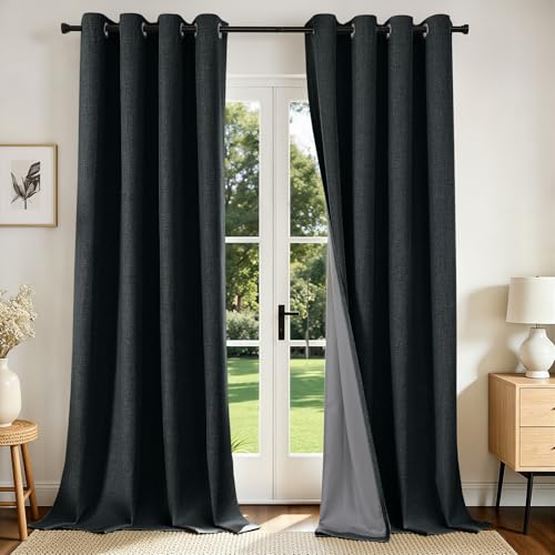 Image of Joydeco Blackout Curtains 108 Inches Long 2 Panels Burg, Room Darkening Curtains for Bedroom, 100% Black Out Textured Thermal Drapes Privacy Protection 2 Panels Set(W52 x L108 Inch, Charcoal Grey)
