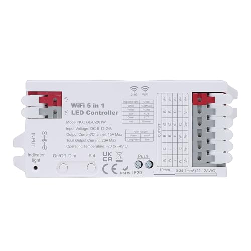 Contrôleur de Bande LED WiFi SEAFRONT 5-en-1 RGBW WWCW Variateur 20A Type C