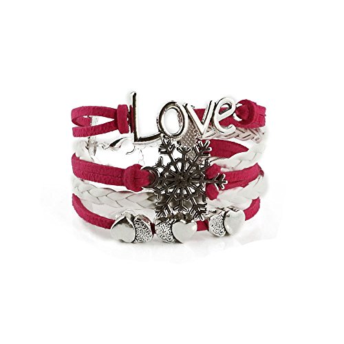 Fabulous Bijoux Pulsera Infinita Amor Corazón Infinity Copo Rosa y Blanco Cuero Tendencia