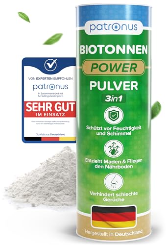 Patronus Biotonnen-Pulver bei Maden Ungeziefer und üblem Geruch 500g - effektives Biomüll-Pulver verhindert Schimmel und Feuchtigkeit - biologisch abbaubar für kompostierbare Abfälle