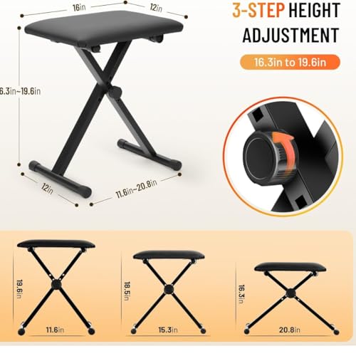 Image of DEVICE OF URBAN INFOTECH Keyboard Stand and Bench Set -Double X-Frame Piano Keyboard Stand with Padded Stool, Adjustable & Foldable Piano Stand Piano Bench Stool for Home, Studio, Stage & Beginners