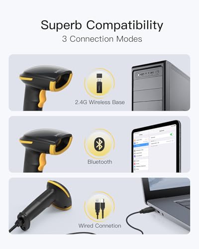 Image of Inateck 2D Barcode Scanner with Intelligent Stand, Wireless QR Code Scanner, Handheld Scanner with APP and SDK, 2D Imager with 2600mAh Battery, BCST-35
