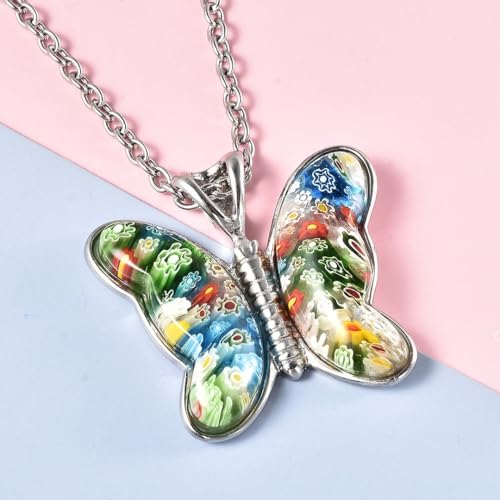 Shop LC Colorful Dainty Butterfly Necklace for Women Murano Style Millefiori Glass Cute Aesthetic Beach Jewelry Friendship Birthday Gifts for Women for Friend Mom 20" Birthday Gifts2