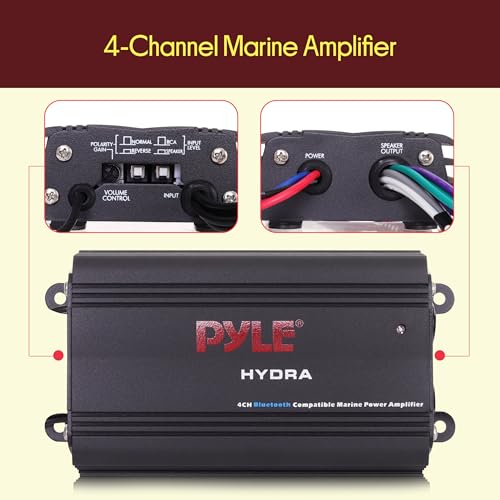 Image of Pyle 200W RMS 4-Channel Marine Amplifier - Bluetooth Wireless Audio Streaming - Waterproof - Full Range Stereo w / RCA - High Crossover HD Music - Multi-Channel System - Compact & Powerful - PLMRMB4CB