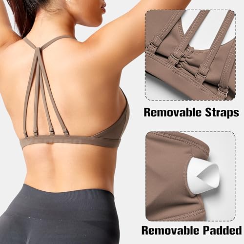 Image of YEOREO CoreFlex Workout Sports Bras for Women Padded Strappy Open Back Gym Bra Light Impact Criss Cross Yoga Crop Top