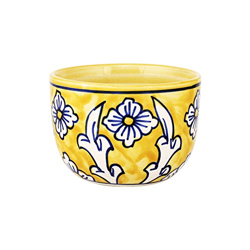 Image of KITTENS Ceramic Bowl Set of 4 (300ml) - Hand Painted Yellow Floral - Microwave & Dishwasher Safe - BPA-Free, Food Grade - Ideal for Soup, Snacks, Maggi & Gifting