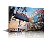 TUMOVO Watercolor Commercial Dock Wall Art - Modern Logistic Shipping Container Canvas Poster, Professional Office & Living Room Wall Decor Framed Artwork 36x24in