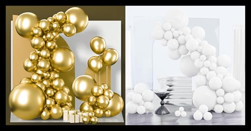 PartyWoo Metallic Gold and White Balloons 200 pcs Different Sizes of 36 18 12 10 5 Inch Balloon Arch Kit Garland for Graduation Baby Shower Gender Reveal Wedding Birthday Party Decorations