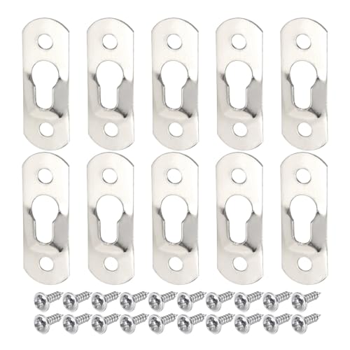 Image of DTGN 37 x 13mm Keyhole Hanging Plate Single Hole Hook with Screws - 20Pcs - Good for Hanging Paintings Picture - Frame Hook Photos - Silver