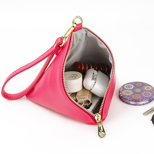 Image of Women Synthetic Leather Clutch Wallet Triangle Wristlet Purse with Wrist Strap