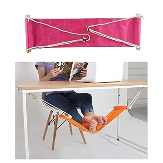 Home-organizer Tech Portable Adjustable Foot Hammock for Corner Desk Office Foot Rest Mini Under Desk Foot Rest Hammock for Home, Office, Airplane, Travel, Study and Relaxing (Pink)