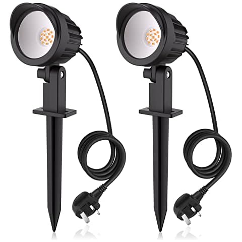 MEIKEE Garden Spot Lights 7W 500LM Outdoor Spike Lights led Lawn Light IP66 Waterproof Spot Light with UK Plug LED Landscape Lights Decorative Light for Patio Yard Pathway Warm White 2 Pack Cover