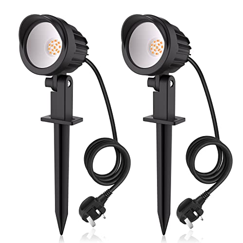 MEIKEE Garden Spot Lights 7W 500LM Outdoor Spike Lights led Lawn Light IP66 Waterproof Spot Light with UK Plug LED Landscape Lights Decorative Light for Patio Yard Pathway Warm White 2 Pack