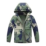 BuyiRen Windjacke für Jungen und Mädchen, Regenjacke, mit Kapuze, Fleece-gefüttert, Regenmäntel für Kinder, 10-12 Years