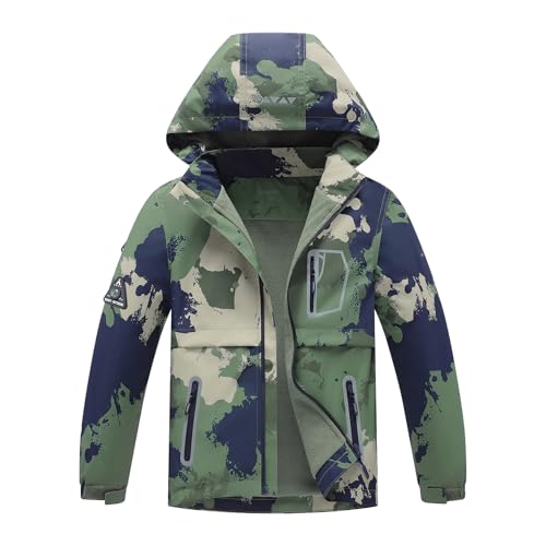 Image of MGEOY Boys Girls Rain Jacket Lightweight Waterproof Hooded Fleece Lined Raincoat Windbreakers for Kids