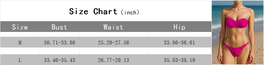 Women's Summer Strapless Solid Color Bikini Set,Twist Front Top with Adjustable Side Ties2