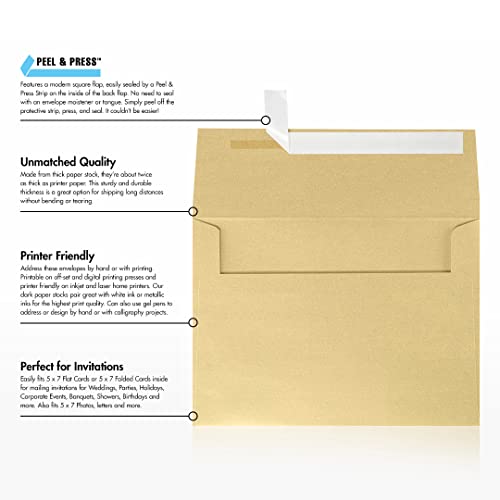 Luxpaper A7 Invitation Envelopes | Peel & Press | 5 1/4" X 7 1/4" | Blonde Metallic | 80Lb. Text | 50 Qty #TOP7